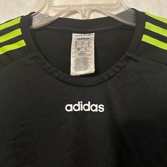 Adidas Classic Three Stripe Black Neon Jersey Workout Athletic Short Sleeve Tee - Picture 5 of 10